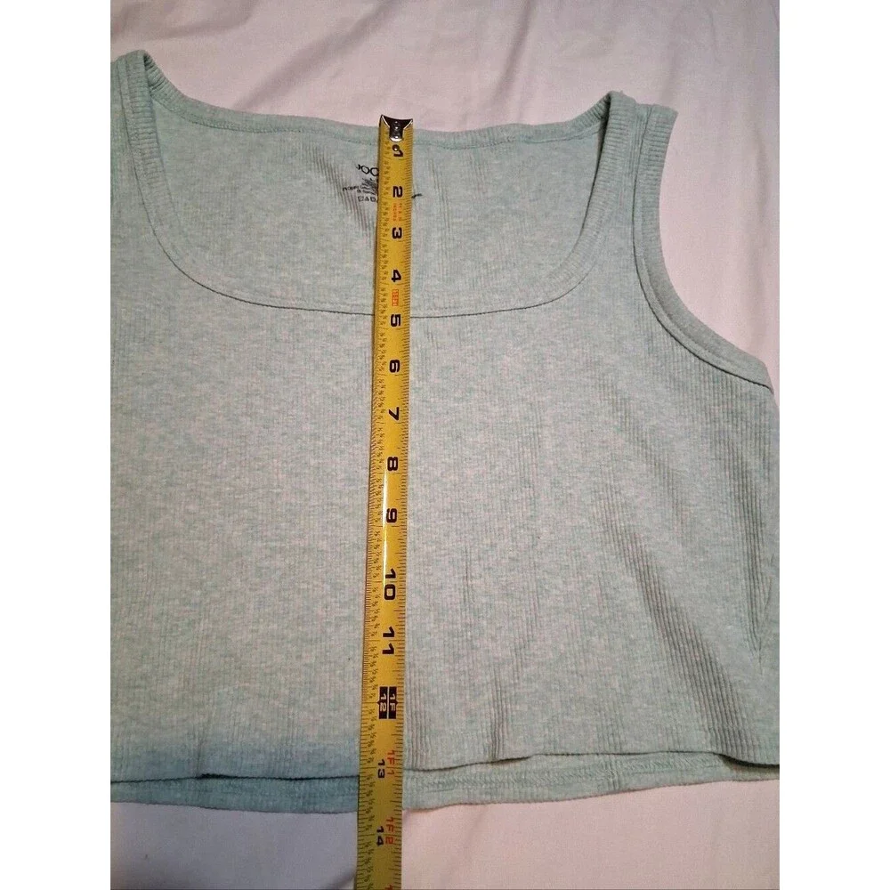 Jockey Cropped Ribbed Tank Top Heather Mint Green Square Neck Large